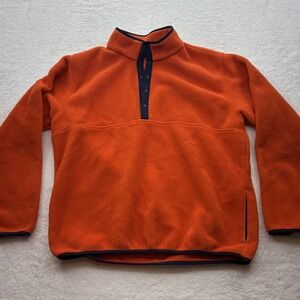 LL Bean Mens XL Tall Orange Fleece Snap Mock Neck Pullover Sweater OWN63